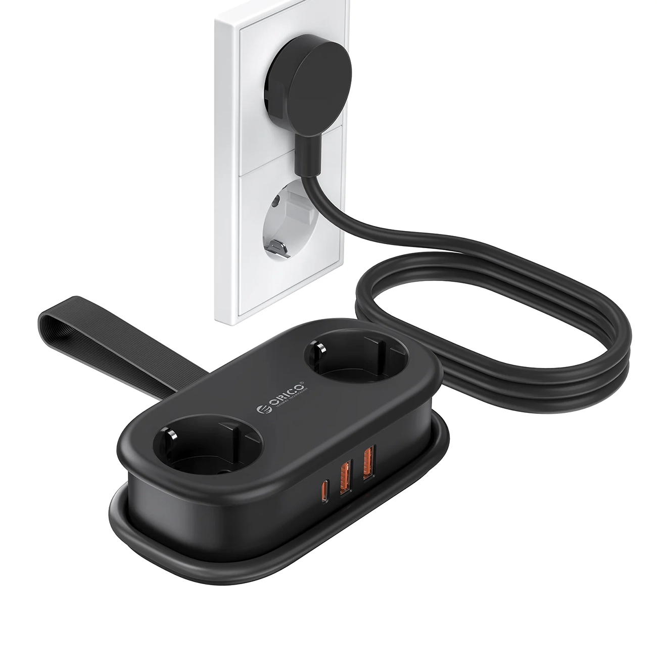 Orico APP 15.5W 5in1 strāvas sadalītājs 2x AC + 2x USB-A + 1x USB-C - melns