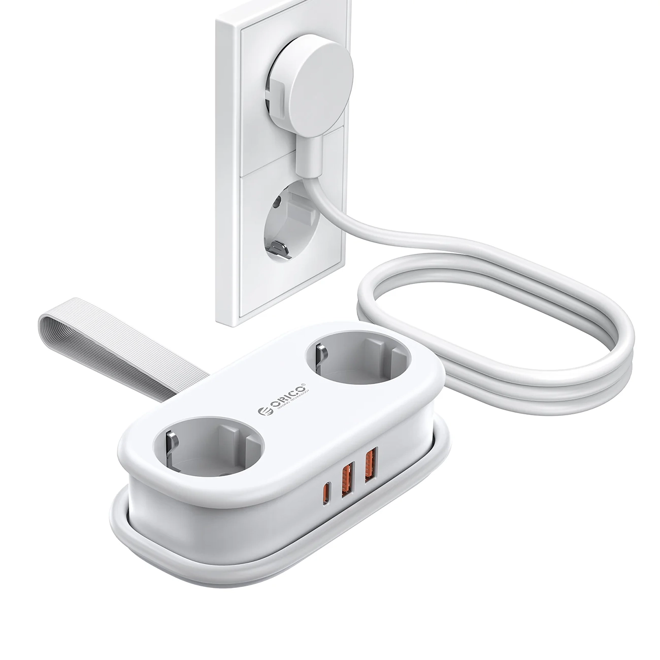Orico APP 15.5W 5in1 strāvas sadalītājs 2x AC + 2x USB-A + 1x USB-C - balts