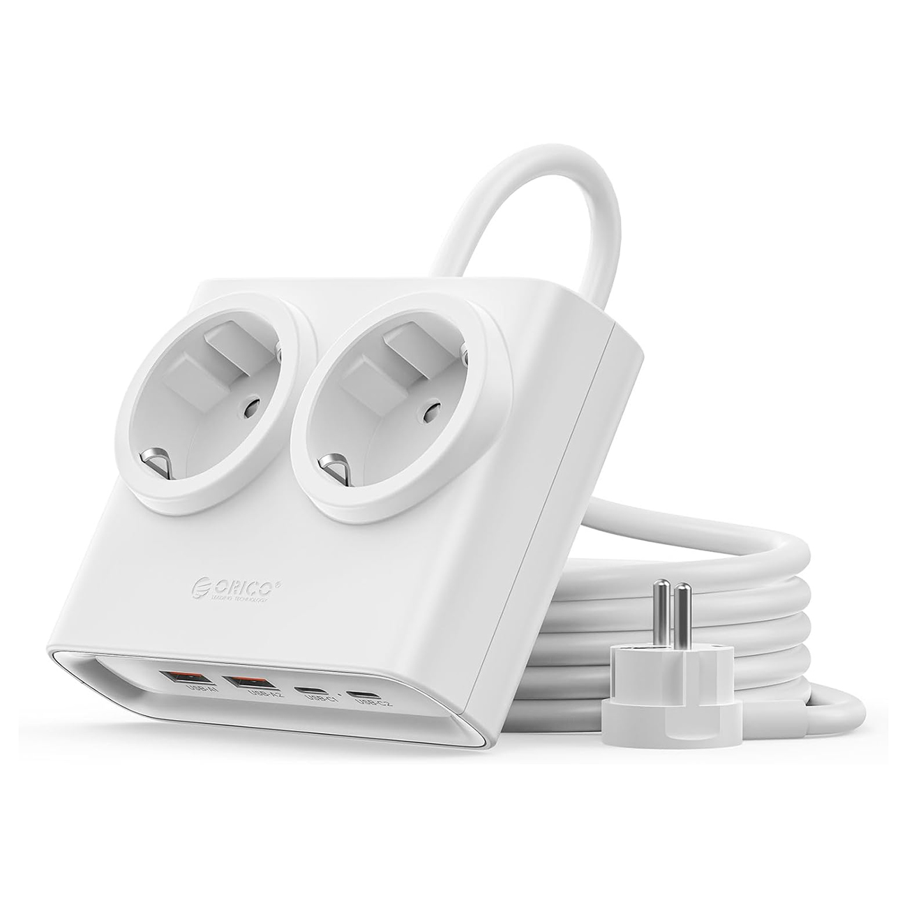 Orico PDC25 25W 6in1 strāvas sadalītājs 2x AC + 2x USB-A + 2x USB-C - balts