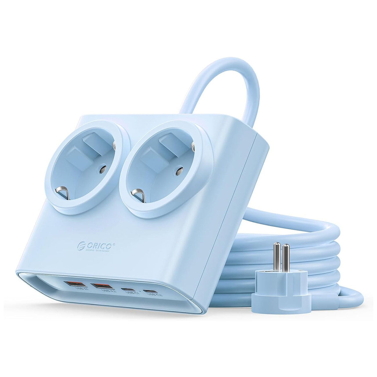 Orico PDC25 25W 6in1 strāvas sadalītājs 2x AC + 2x USB-A + 2x USB-C - zils