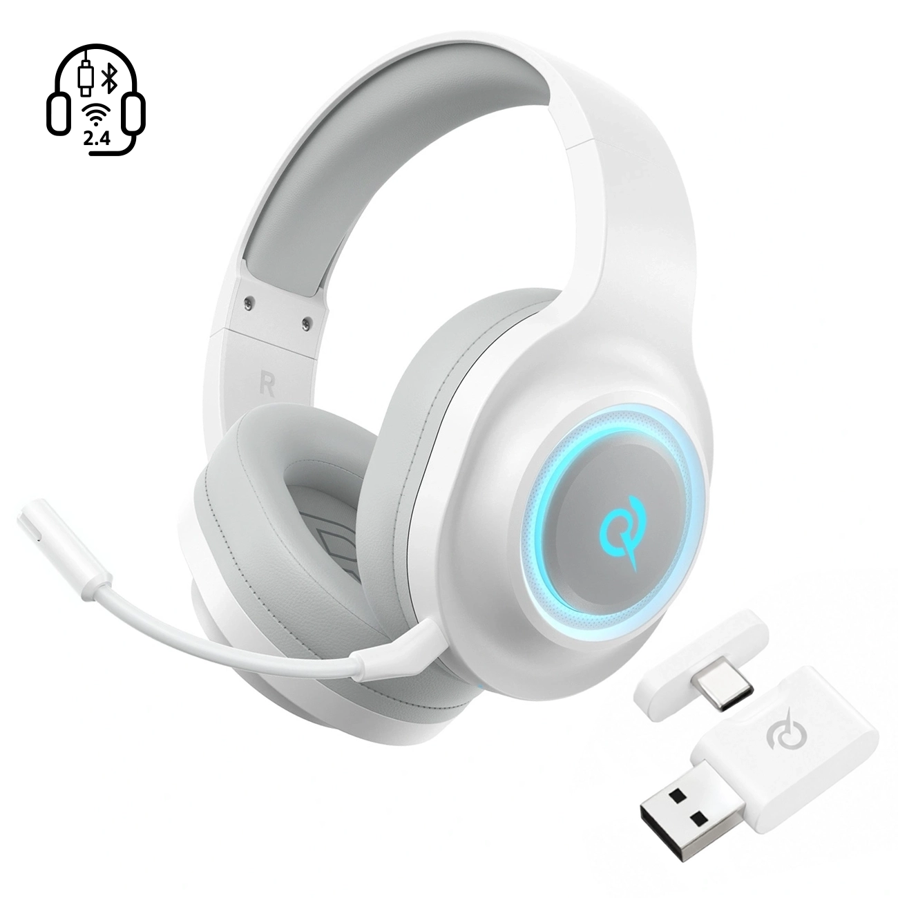 QCY Heroad V200 Tri-Mode Игровые Наушники с 7.1 Звуком, 240h Аккумулятором и Съемным Микрофоном - Белый