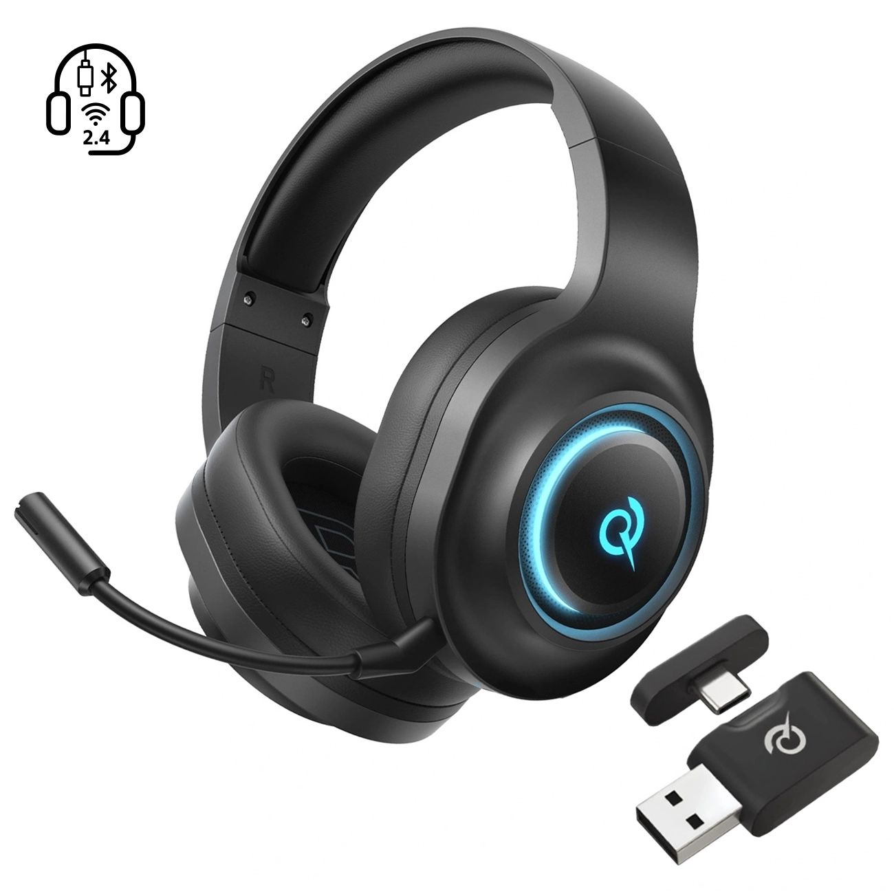 QCY Heroad V200 Tri-Mode Игровые Наушники с 7.1 Звуком, 240h Аккумулятором и Съемным Микрофоном - Черный