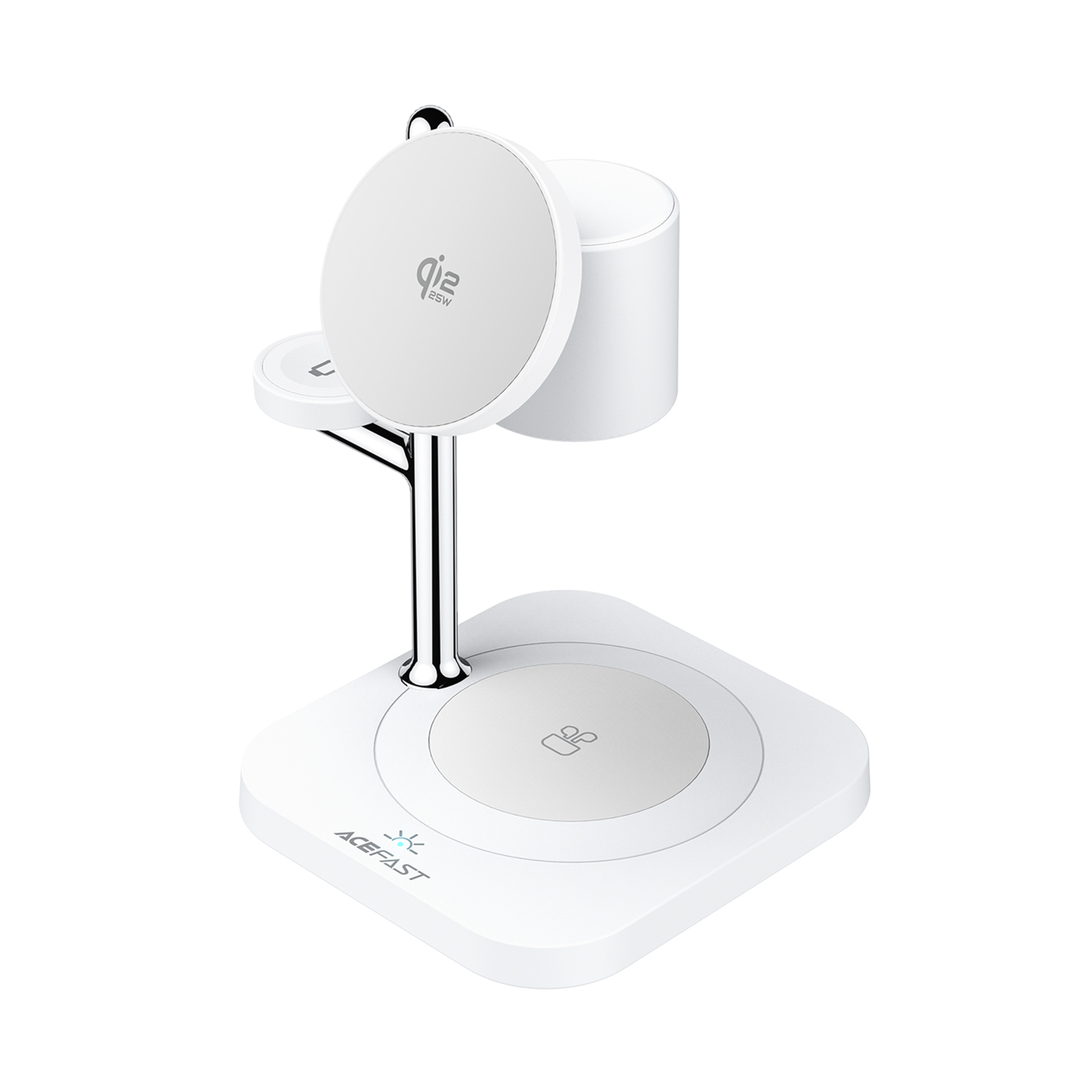 Acefast E39 Qi2.2 25W 4-in-1 bezvadu galda lādētājs telefonam, pulkstenim un austiņām ar nakts gaismu - balts