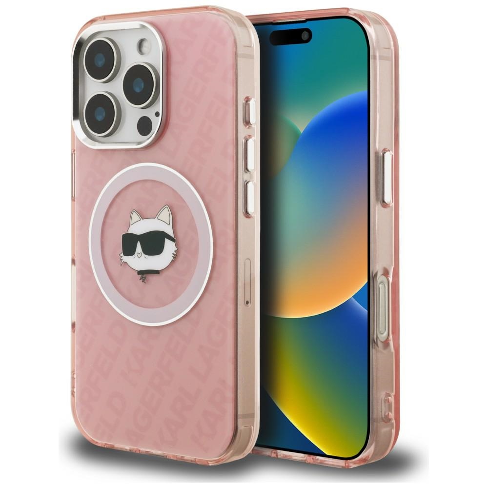 Karl Lagerfeld IML Choupette Head Logo MagSafe Maciņš iPhone 16 Pro Max - rozā