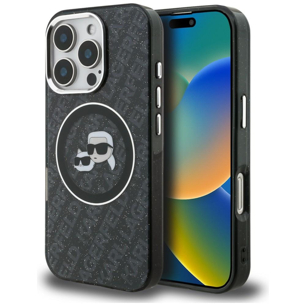 Karl Lagerfeld IML Glitter Karl & Choupette Heads Logo MagSafe Maciņš iPhone 16 Pro Max - melns