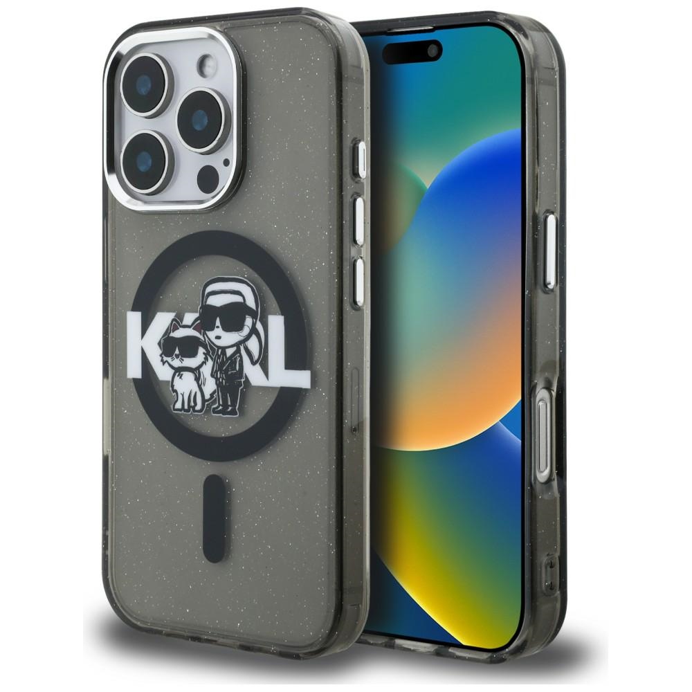 Karl Lagerfeld IML Glitter Karl & Choupette Sketch Logo MagSafe Case for iPhone 16 Pro - Black