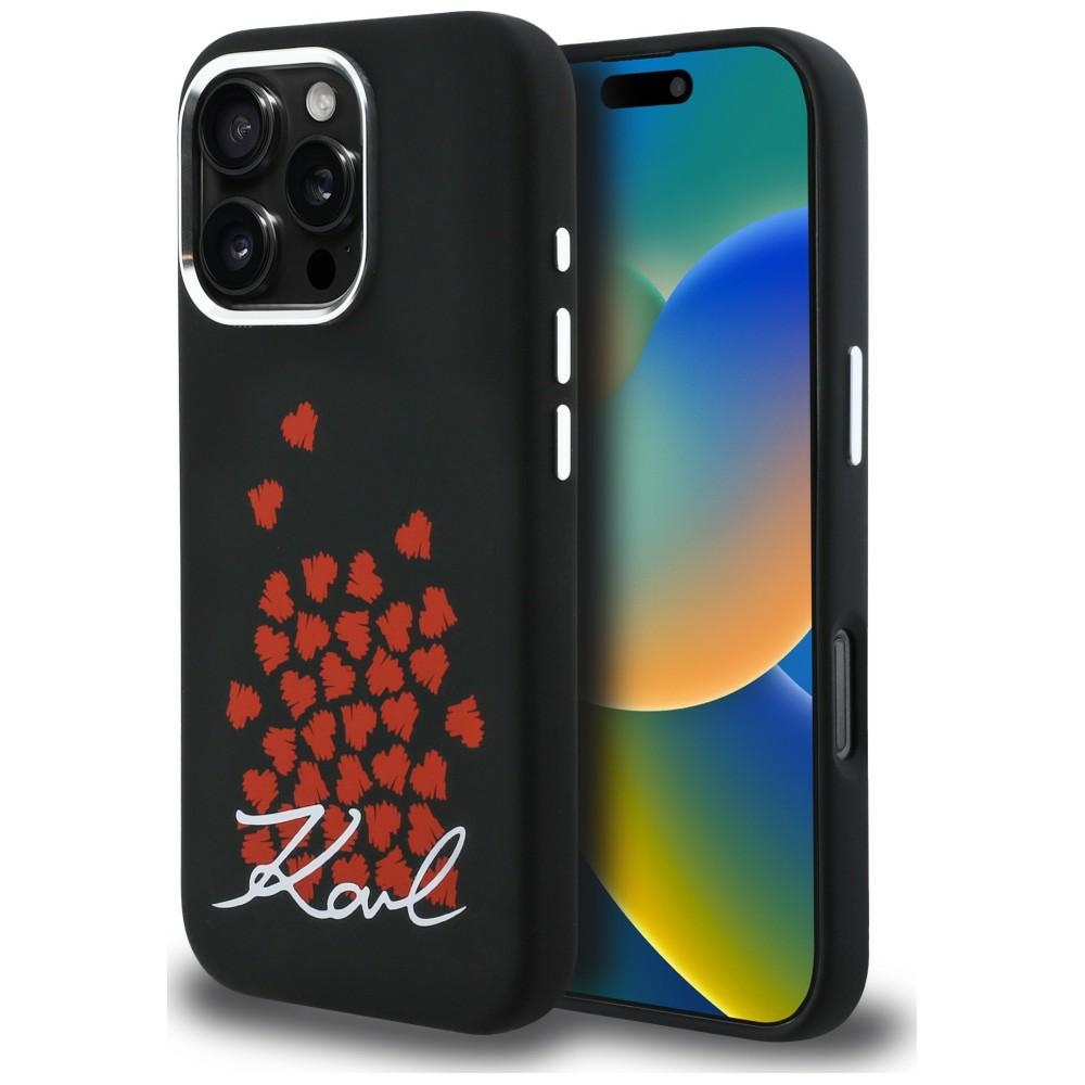 Karl Lagerfeld silikona maciņš ar sirds logotipu MagSafe iPhone 16 Pro - melns