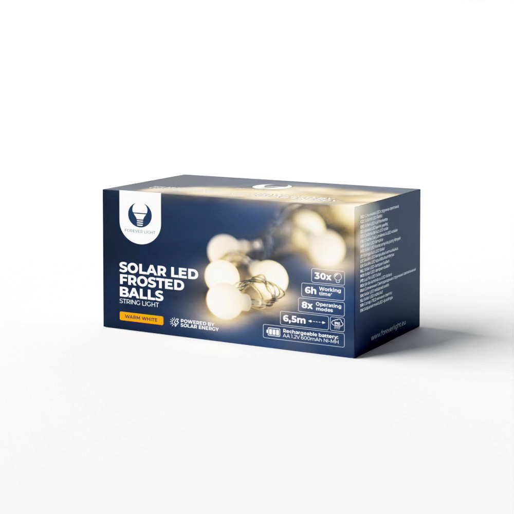 Гирлянда солнечная LED FROSTED BALLS SFB61 6,5m 30 шариков теплый белый Forever Light