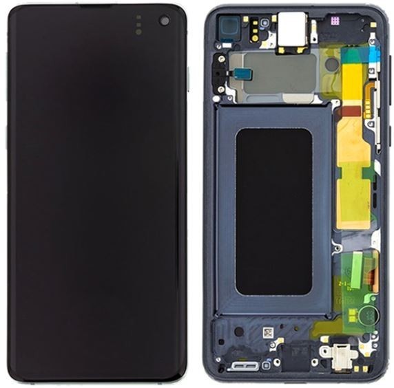 Samsung G970F S10e LCD ekrāns ar skārienjūtīgo ekrānu un melnu rāmi, oriģināls (lietots, B kategorija)