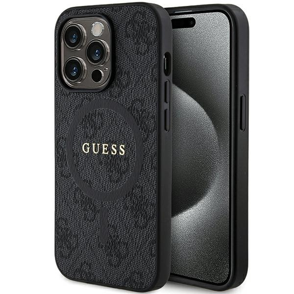 Guess viedtālruņa apvalks iPhone 15 Pro Max 6,7" GUHMP15XG4GFRK melns HC MAGSAFE PU 4G RING CLASSIC LOGO