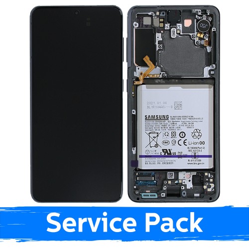 LCD displejs, kas saderīgs ar Samsung G991 S21, ar rāmi / „Phantom Grey“ / (Service Pack) + IEKĻAUTS AKUMULATORS