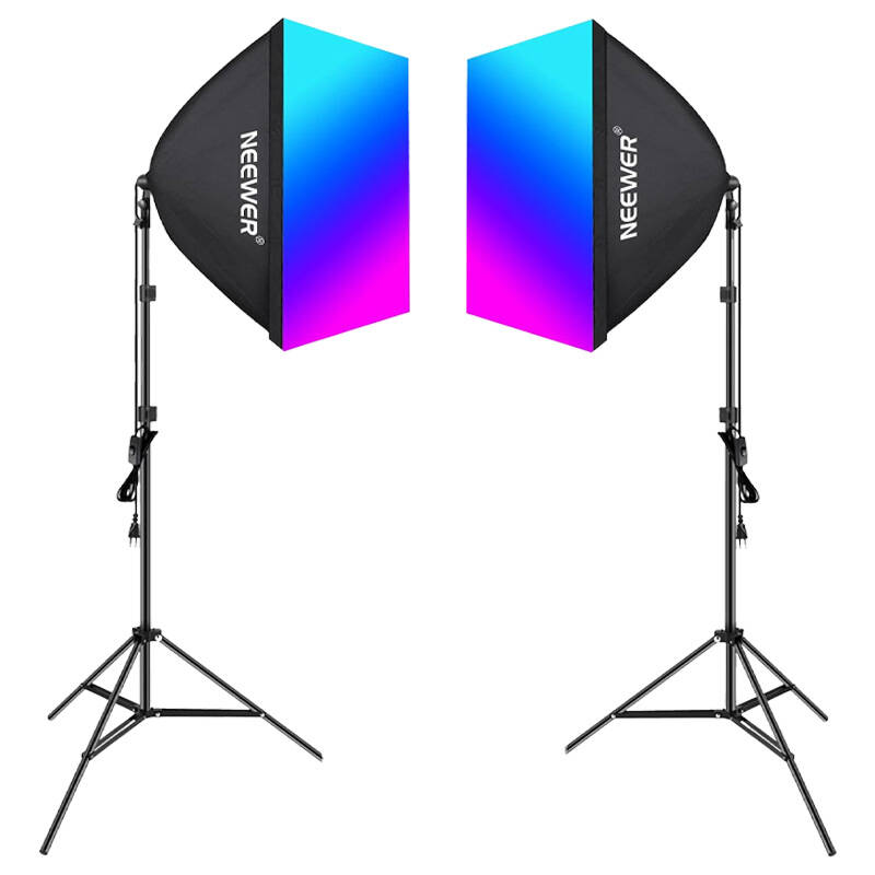 Komplekts Neewer NK800 divi softboksi + spuldzes RGB 24W 2700-6500K + statīvi + barndoors