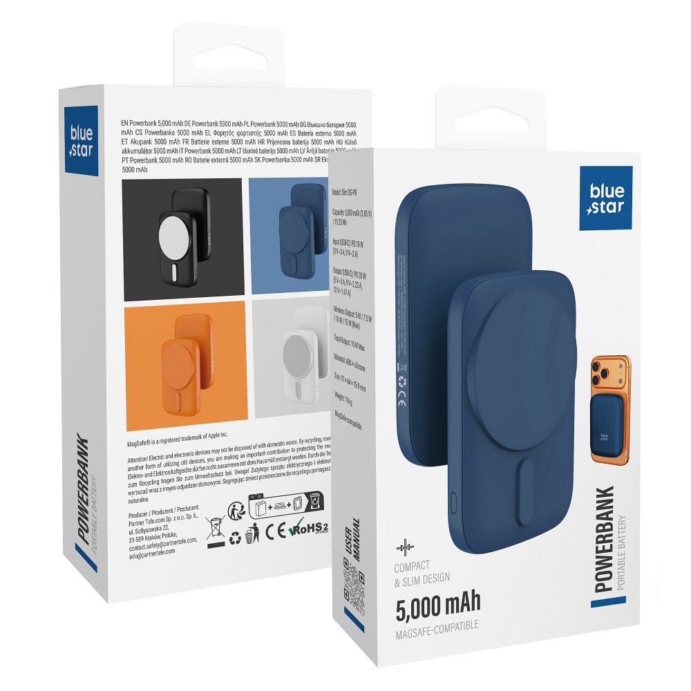 Powerbank saderīgs ar MagSafe Blue Star Slim DG-P8 15W 5000 mAh tumši zils