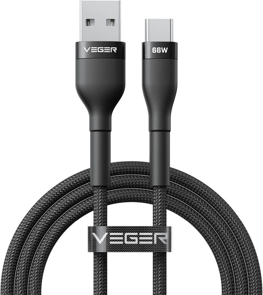 Kabelis USB A uz Type C VEGER PD 11V 6A 66W AC04 1,2 m melns