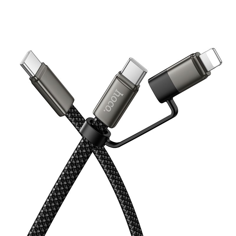 Plakans kabelis USB C uz USB C/iP 2in1 Hoco 3A 60W 1 m X125 melns