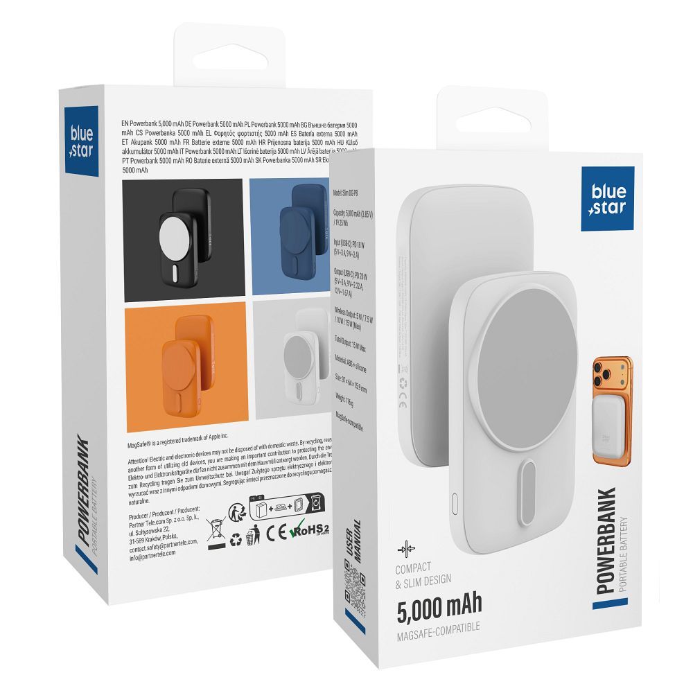 Powerbank saderīgs ar MagSafe Blue Star Slim DG-P8 15W 5000 mAh balts