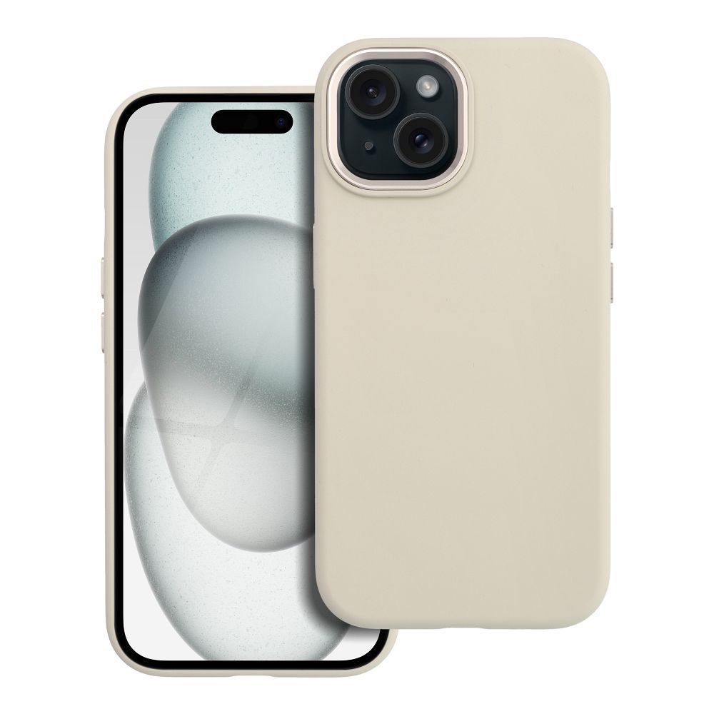 Maciņš priekš iPhone 15 Forcell F-Protect Frame Premium saderīgs ar Magsafe antīki balts