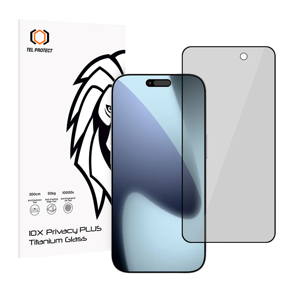 Tel Protect 10X Privacy Plus Titanium rūdītais stikls Iphone 17 Pro max (aploksne)
