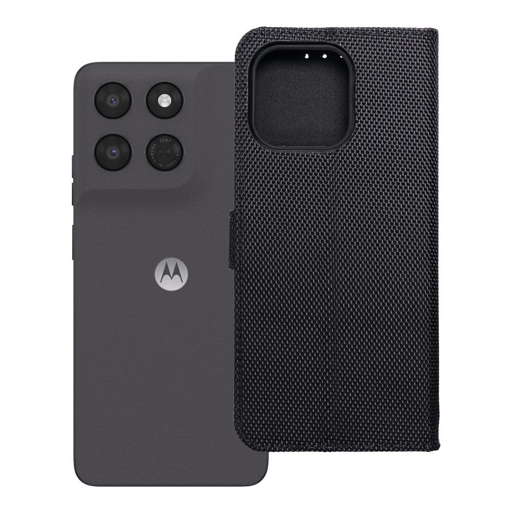Atlokāmais 4Card RFID maciņš Motorola G37 ar aizsardzību pret zādzībām, no tehniskā auduma, melns