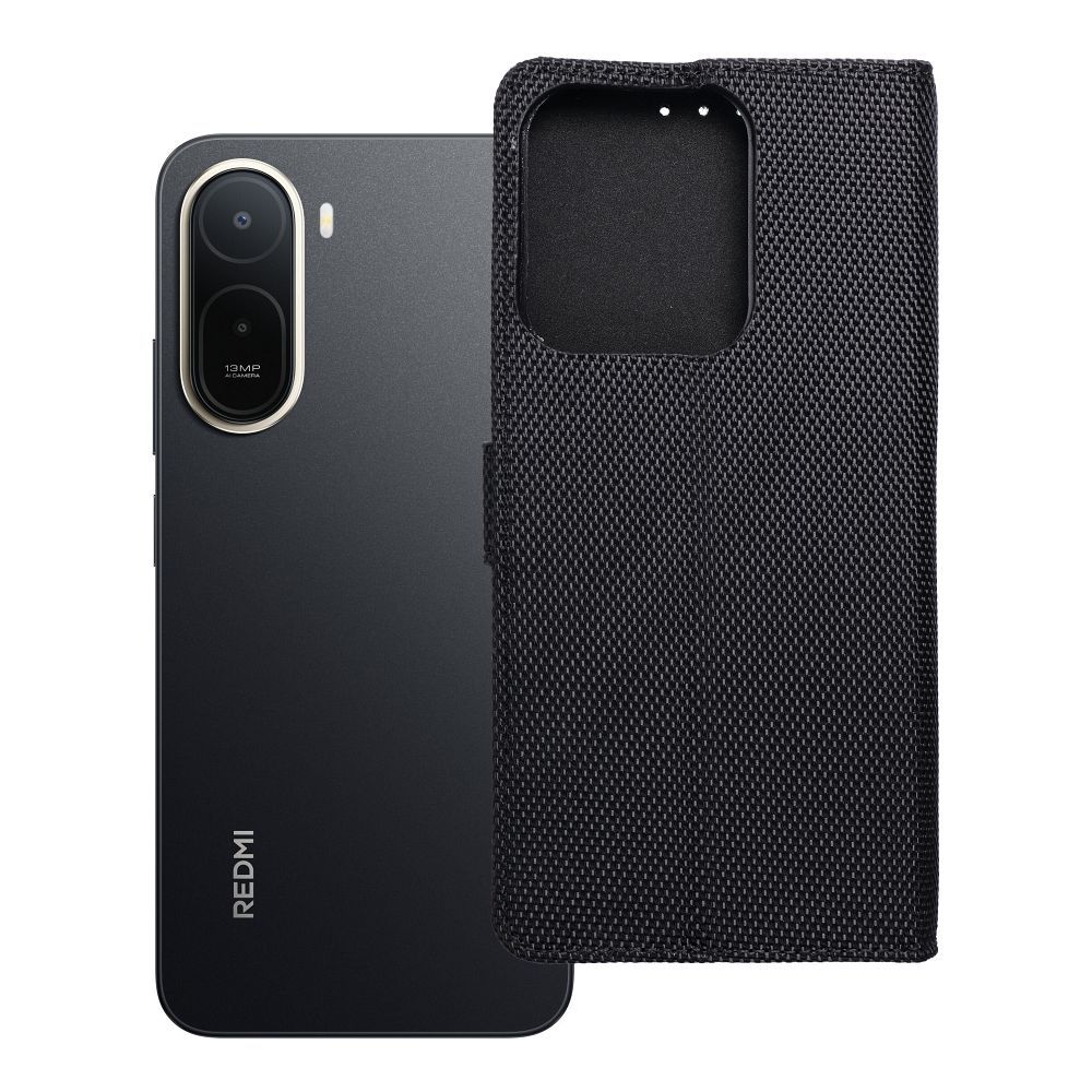Atlokāmais 4Card RFID maciņš Xiaomi Redmi A7 PRO ar aizsardzību pret zādzībām, no tehniskā auduma, melns