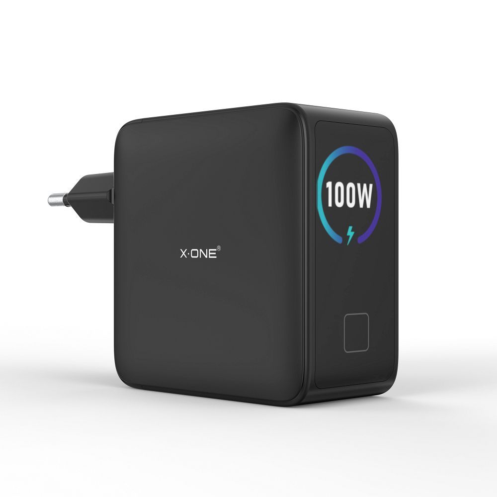 Ceļojumu lādētājs X-ONE ChargeGo GaN ar LCD, 100W, 2x USB C – melns