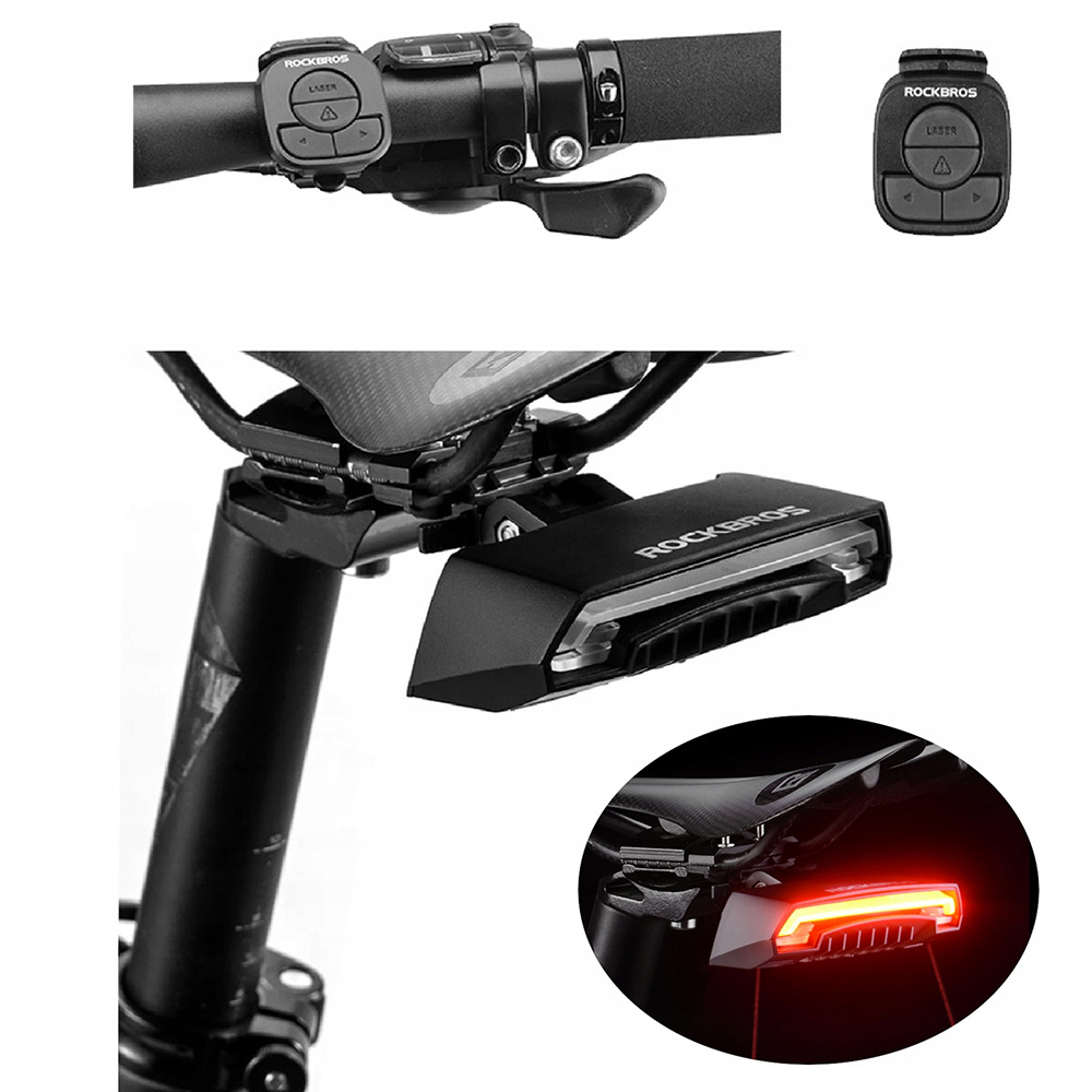 Rockbros LKWD-R1 aizmugurējais velosipēda lukturis ar lāzeru un tālvadības pulti + Micro USB - USB-A kabelis - melns
