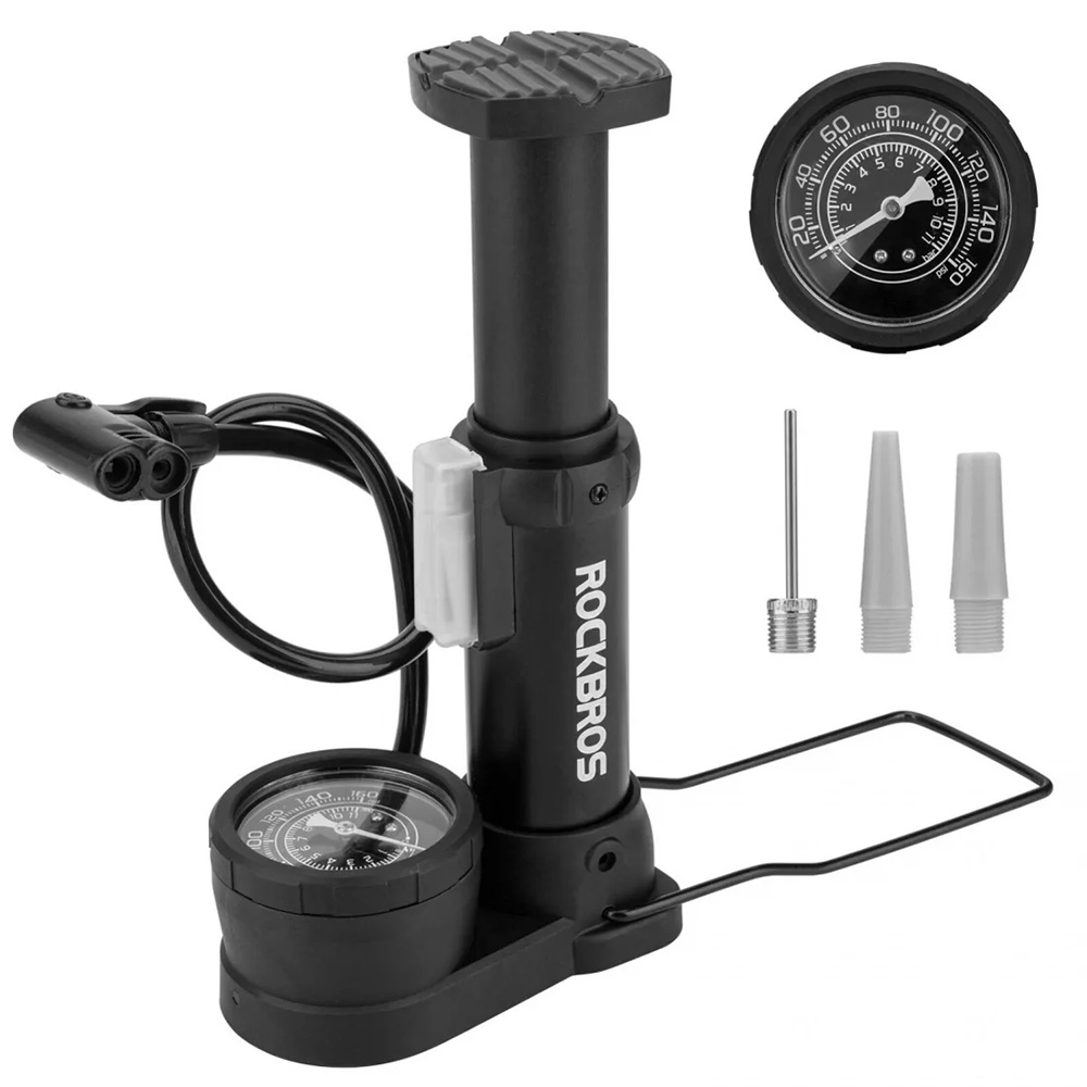 Rockbros 42610002001 grīdas velosipēda pumpis ar manometru - melns