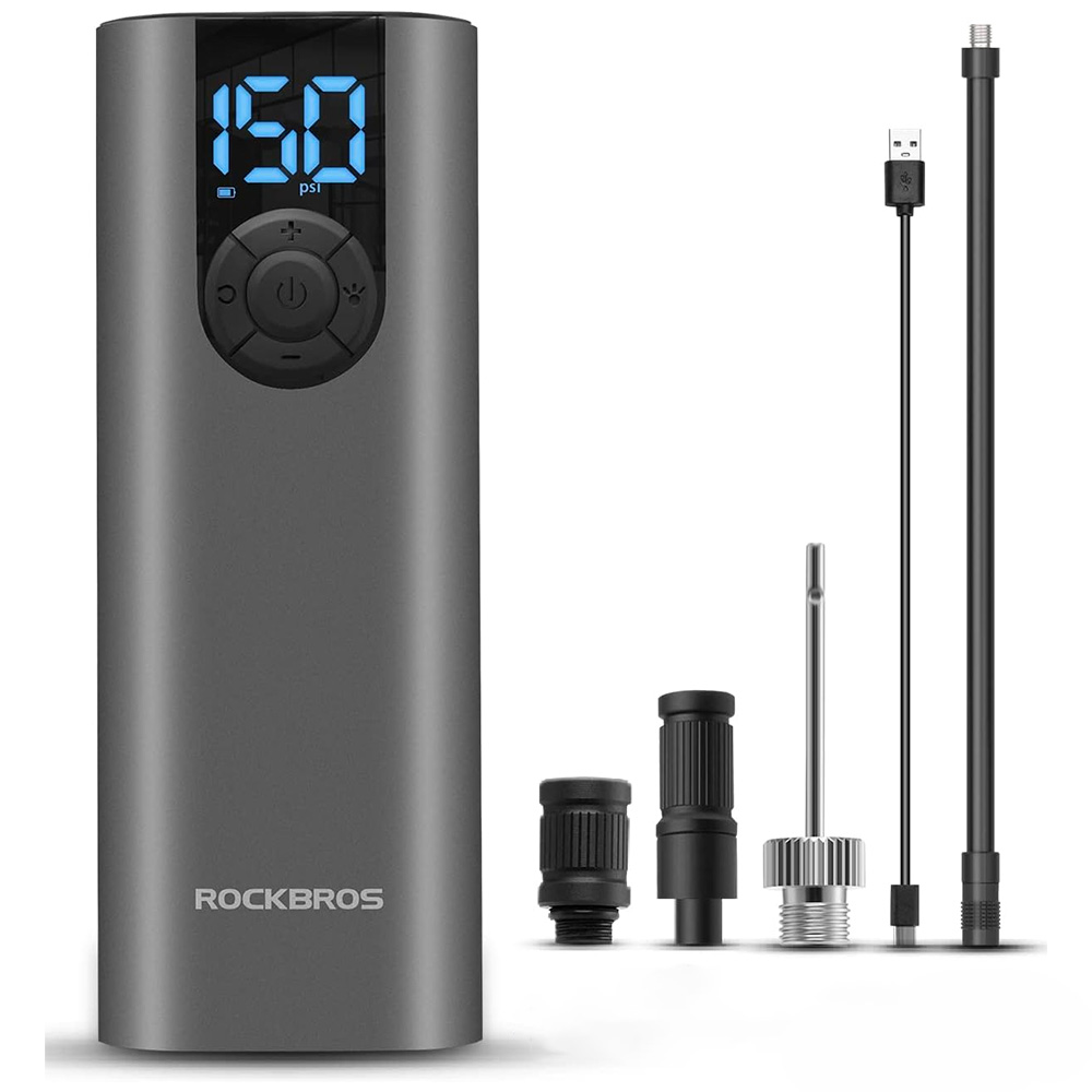 Rockbros 42720001001 elektriskais velosipēda pumpis ar LED displeju + USB-C - USB-A kabelis - melns