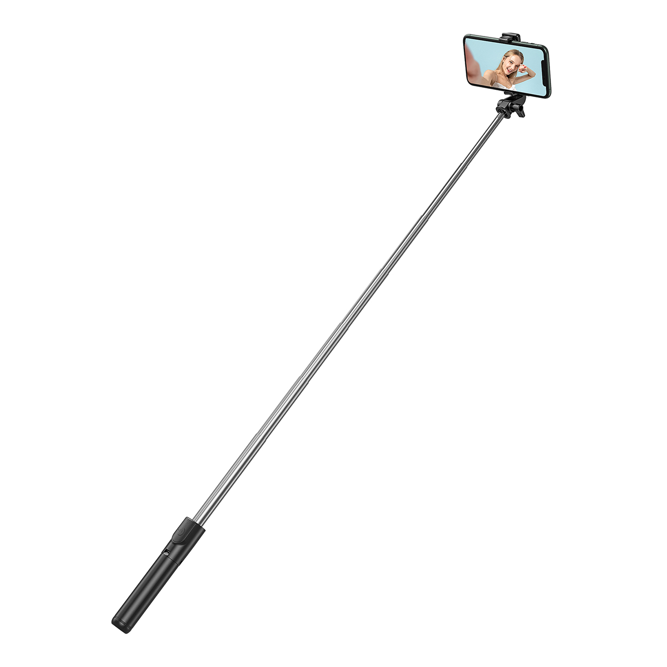 Selfiju nūja WHS1Y teleskopisks statīvs 1m ar telefona turētāju - melna