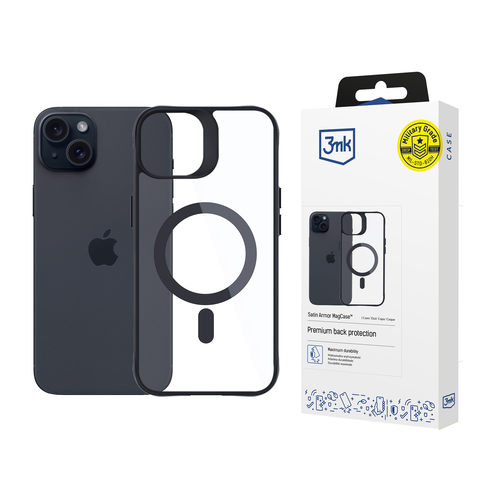 3mk Satin Armor MagCase ar MagSafe iPhone 15 Plus - Caurspīdīgs ar melnu rāmi
