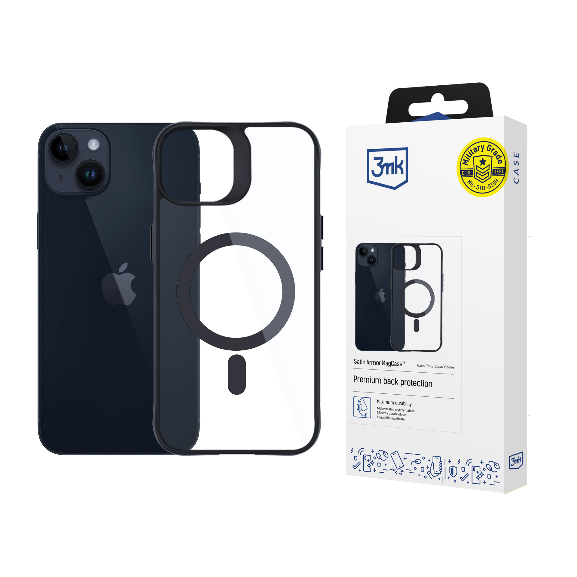 3mk Satin Armor Magnētiskais viedtālruņa apvalks ar MagSafe iPhone 14 Plus - caurspīdīgs ar melnu rāmi