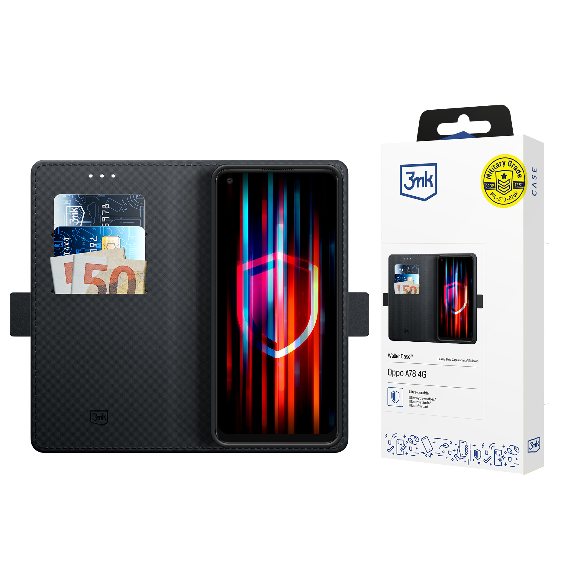 3mk Wallet Case чехол-кошелек Oppo A78 4G - черный