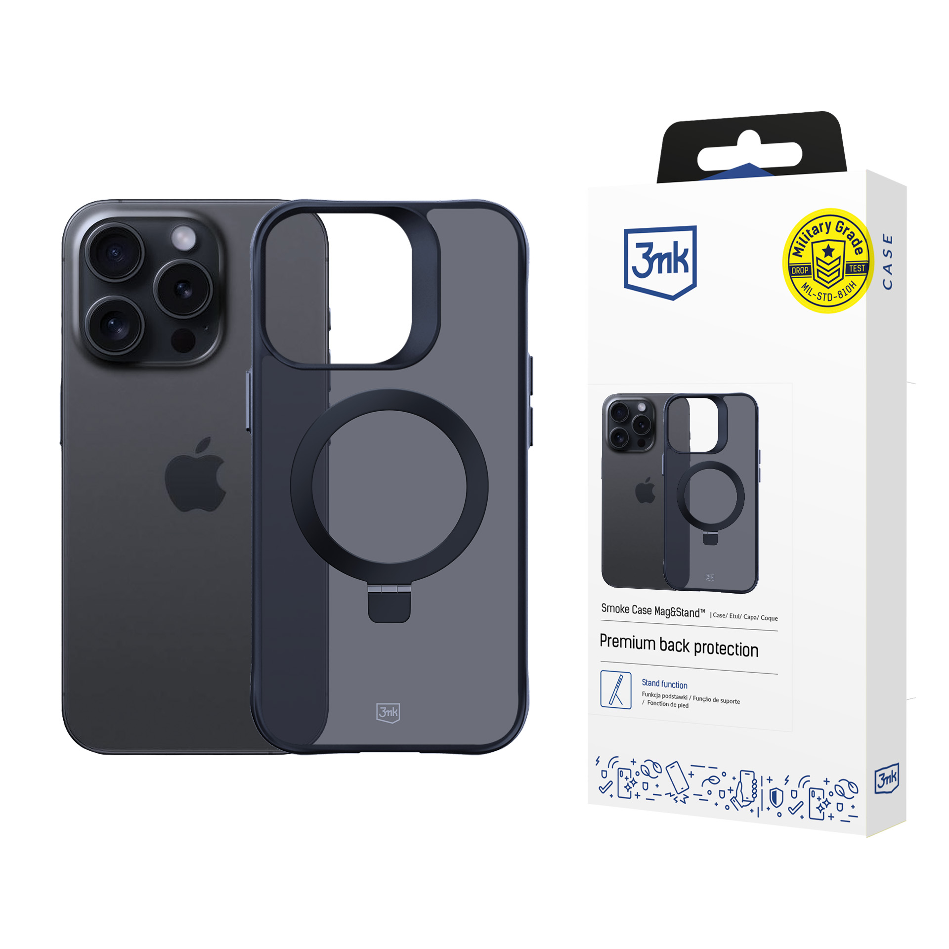 3mk Smoke viedtālruņa apvalks Magnētiskais ar statīvu Apple iPhone 16 pro max - melns