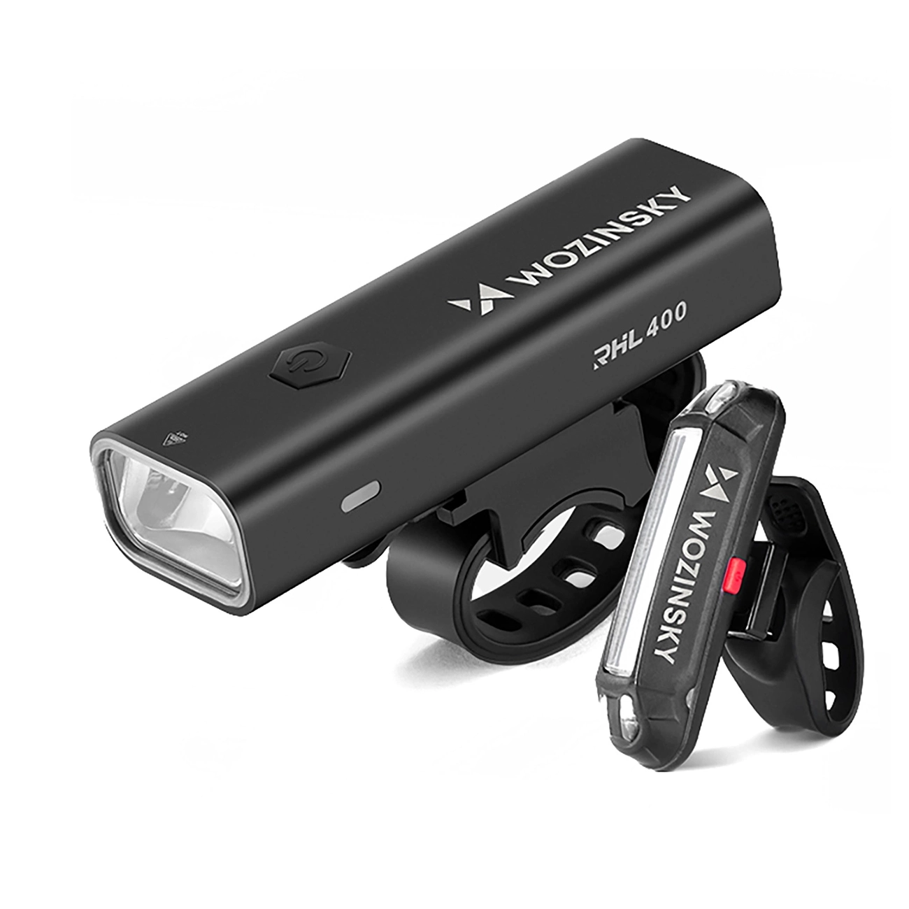 Wozinsky WSBLB2 priekšējā (400 lm) un aizmugurējā USB-C velosipēda luktura komplekts – melns