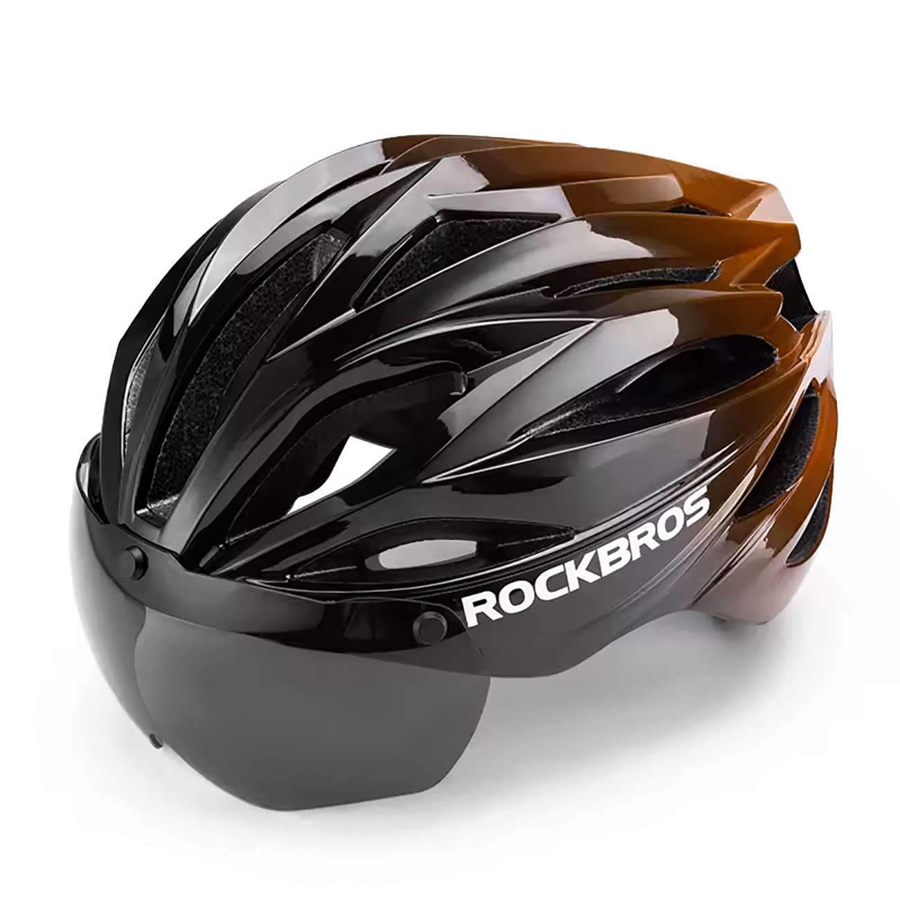 Rockbros velosipēda ķivere ar vizieri un noņemamām UV aizsargbrillēm, unisex - melna/brūna
