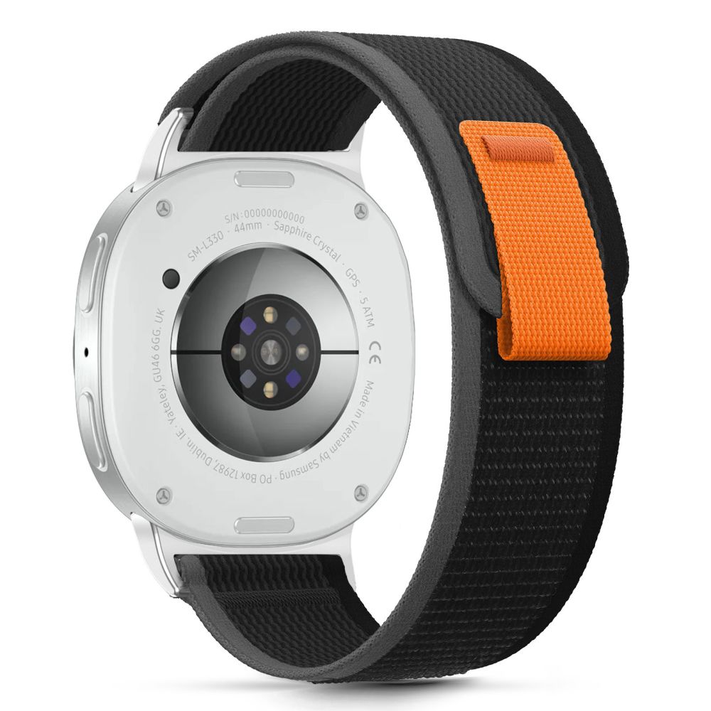 Tech-Protect Nylon Stripe ремешок для Samsung Galaxy Watch 40/44/46 mm — черно-оранжевый