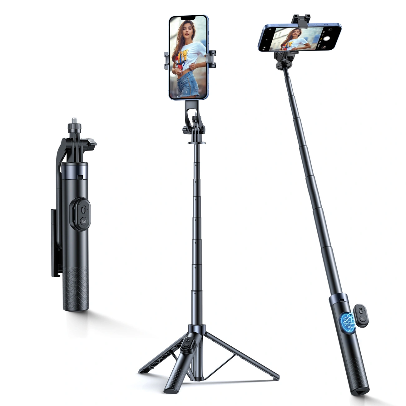 Wozinsky WC1Y30S selfiju nūja, teleskopisks statīvs 1.3 m ar telefona turētāju - melna