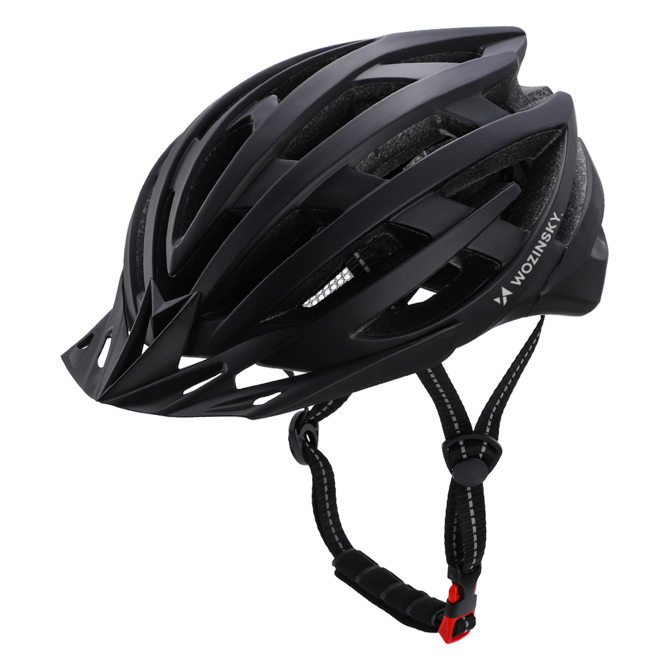 Wozinsky MTB velosipēda ķivere ar noņemamu nagu un aizmugurējo USB gaismu M - melns