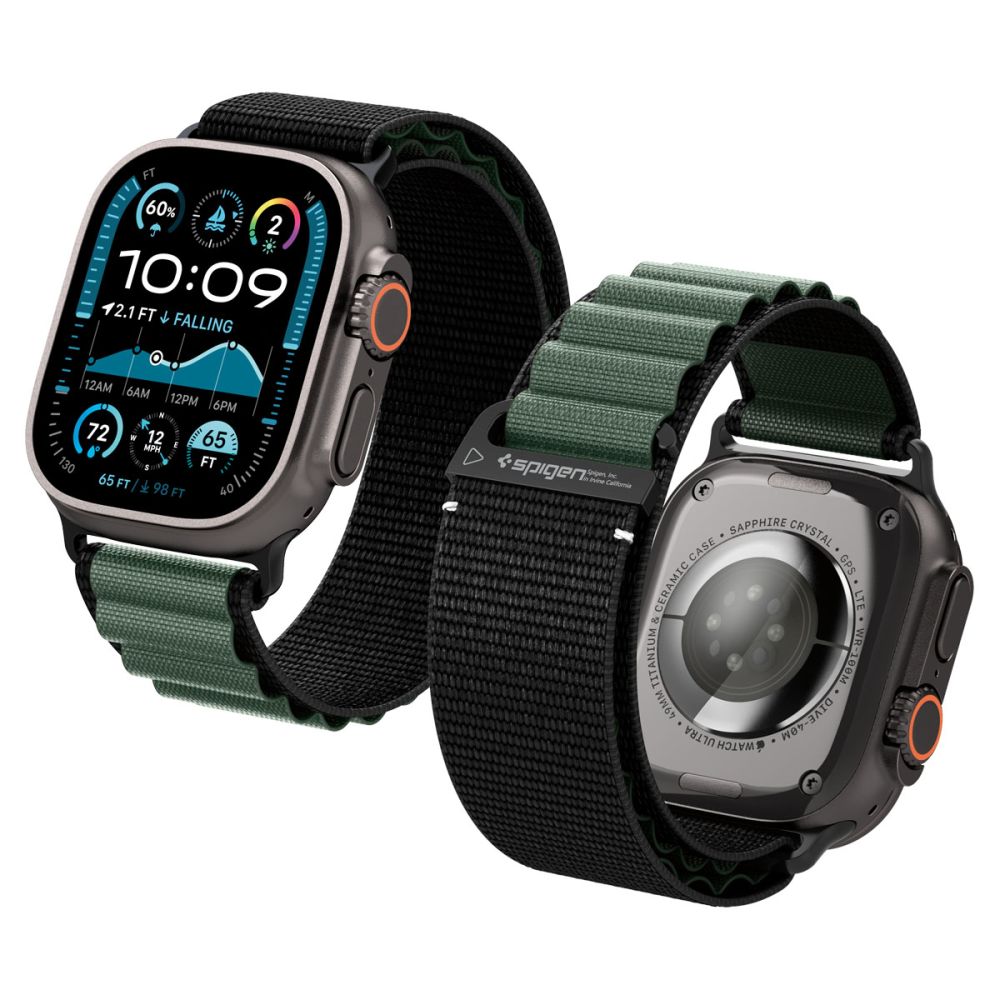 SPIGEN WBF1 siksniņa APPLE WATCH 6 / 7 / 8 / 9 / 10 / SE / ULTRA 1 / 2 (44 / 45 / 46 / 49 MM) melns/zaļš
