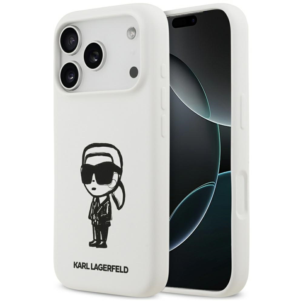 KARL LAGERFELD viedtālruņa apvalks IPHONE 17 Pro saderīgs ar Magnētisko KLHMP17LSKIGROH (Silicone W/ KL Sketch & Logo) balts