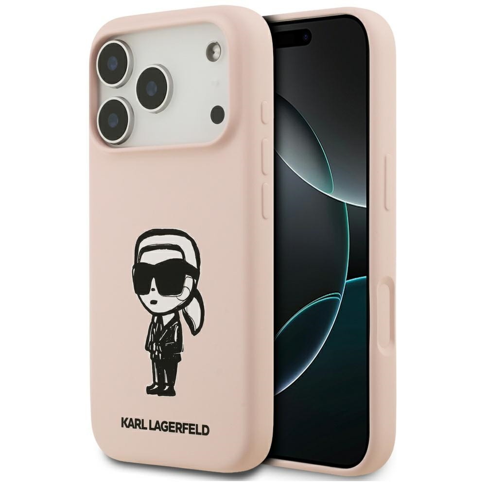 KARL LAGERFELD viedtālruņa apvalks IPHONE 17 Pro Max ar MagSafe saderīgs (silikona ar KL zīmējumu un logotipu) - rozā