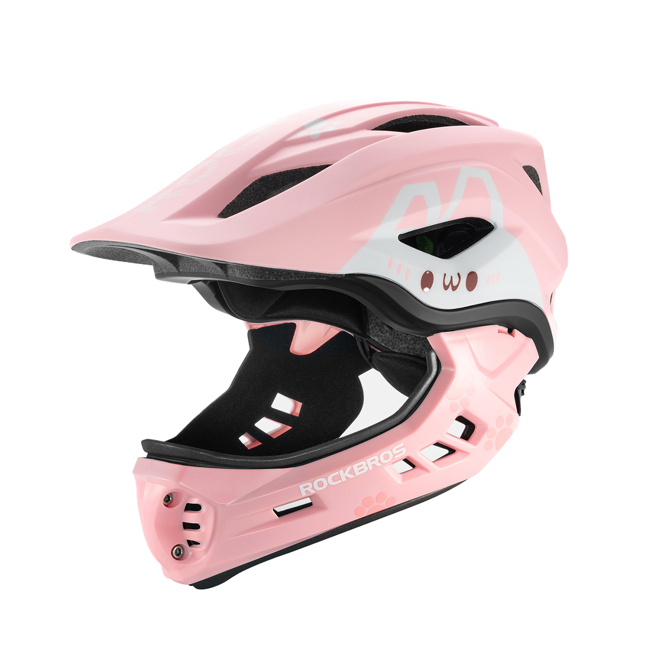 Rockbros TT-32002 Rabbit bērnu velosipēda ķivere ar noņemamu zoda aizsargu, M izmērs (54-58) - rozā