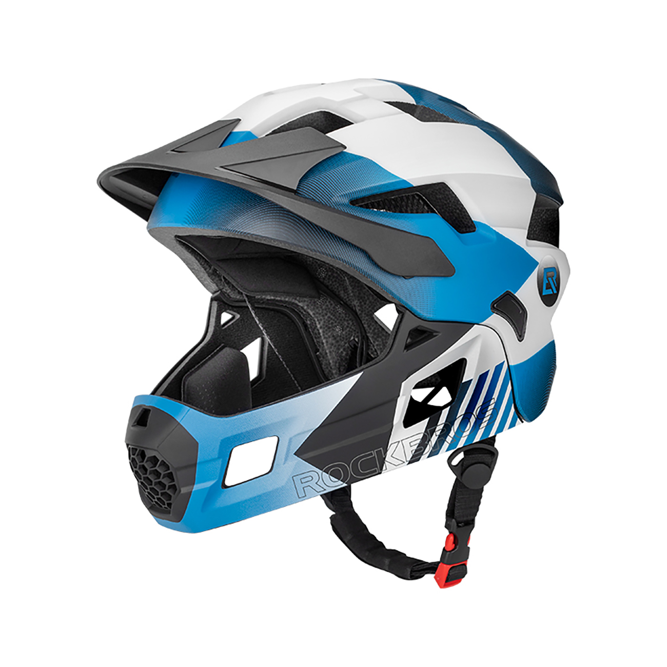 Rockbros TS-61 10110061001 bērnu velo ķivere ar noņemamu zoda aizsargu, izmērs S (48-52) - zila