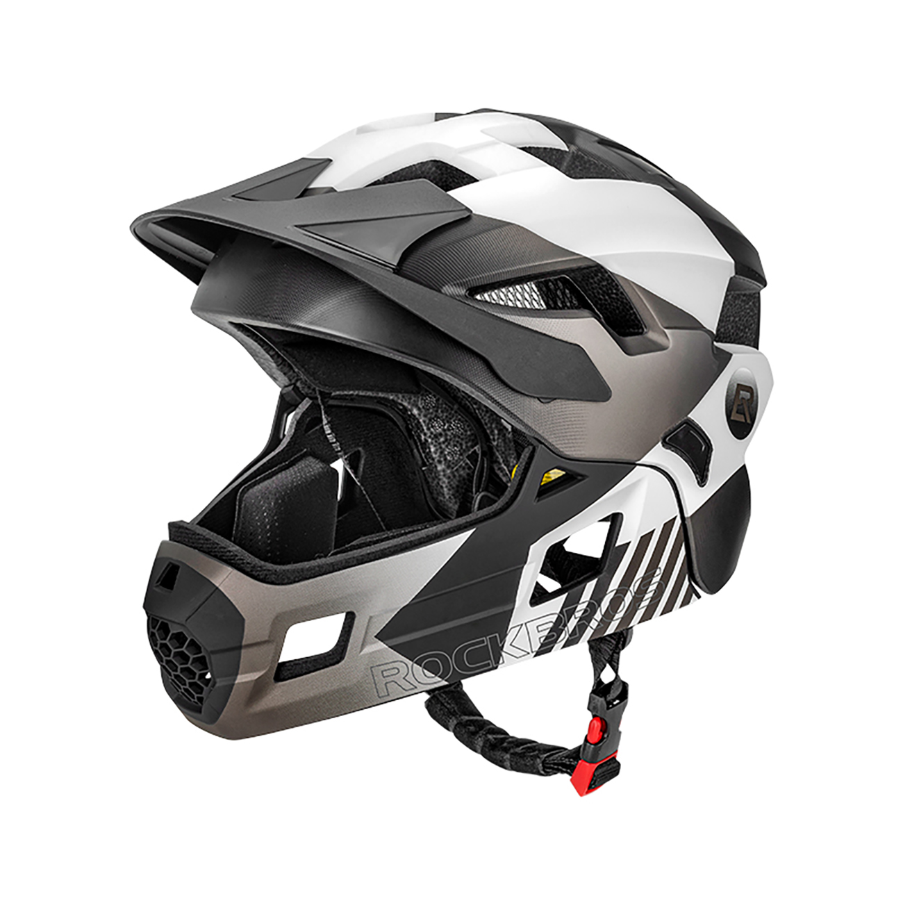 Rockbros TS-61 10110061005 bērnu velo ķivere ar noņemamu zoda aizsargu, izmērs S (48-54) - pelēka