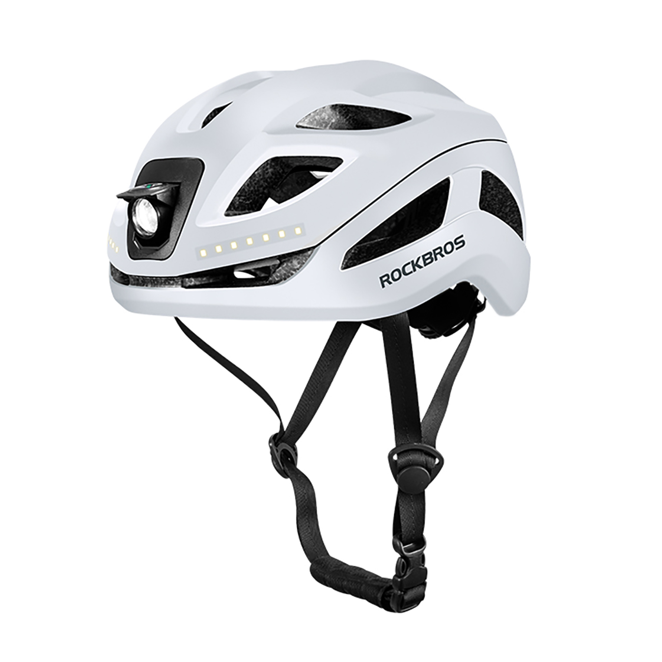 Rockbros ZK-077 velosipēda ķivere ar integrētu daudzvirzienu apgaismojumu 57-61 cm - balta