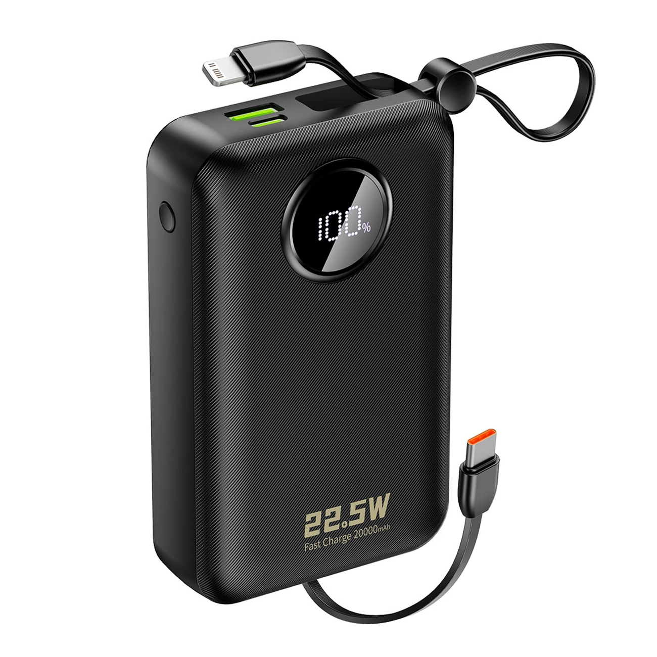 Dudao K14+ portatīvais lādētājs 20000mAh 22.5W USB-C / USB-A / iebūvēti Lightning un USB-C kabeļi - melns