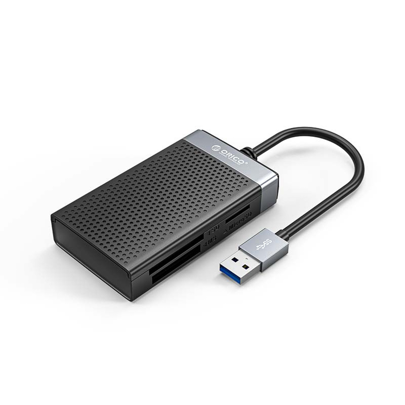 Orico CL4D-A3 atmiņas karšu lasītājs USB-A 3.0, SD/microSD/CF/MS, 5 Gbps – melns ar sudraba krāsu