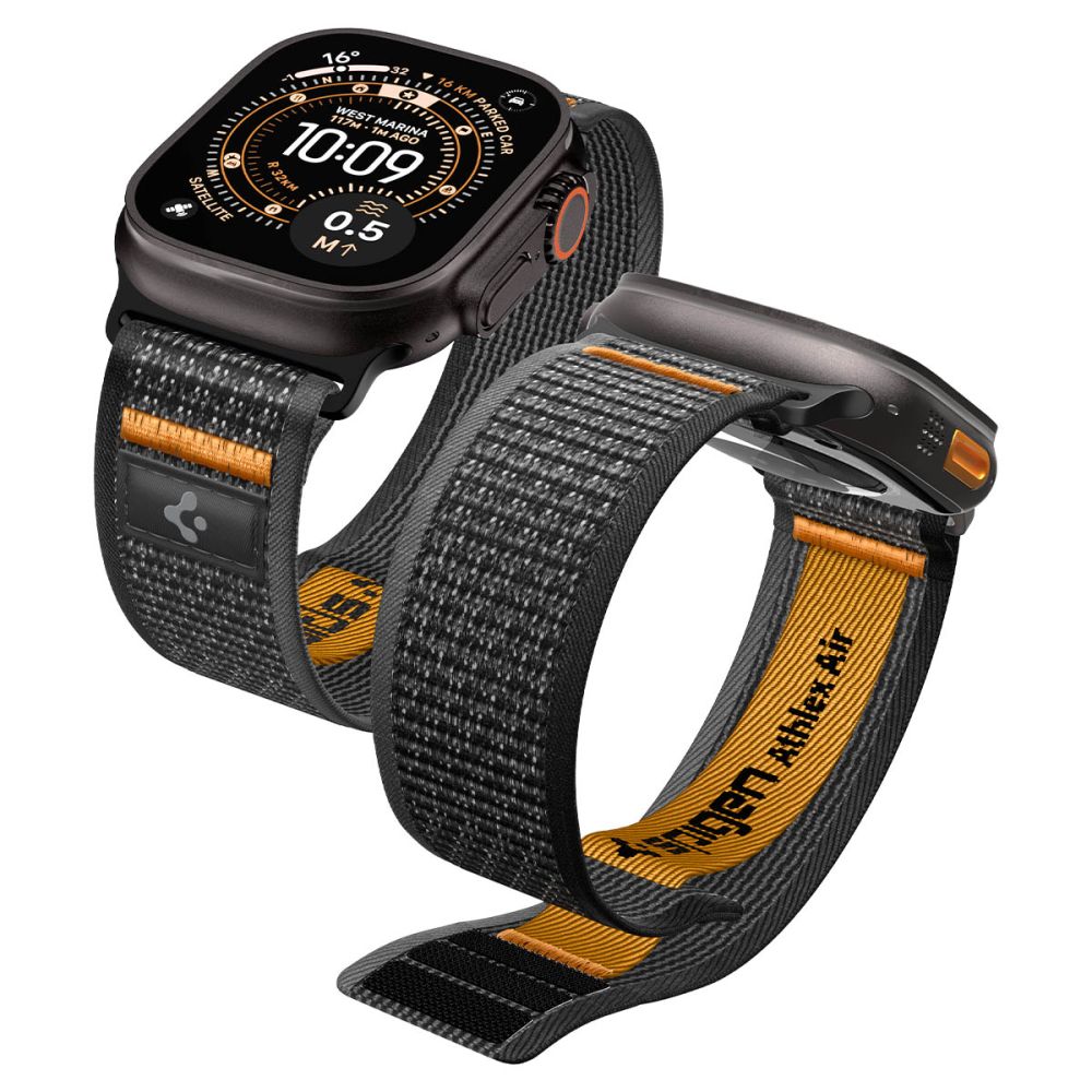 Spigen Athlex Air 2 siksniņa Apple Watch 8 / 9 / 10 / 11 / SE / Ultra (44 / 45 / 46 / 49 mm) melna / oranža