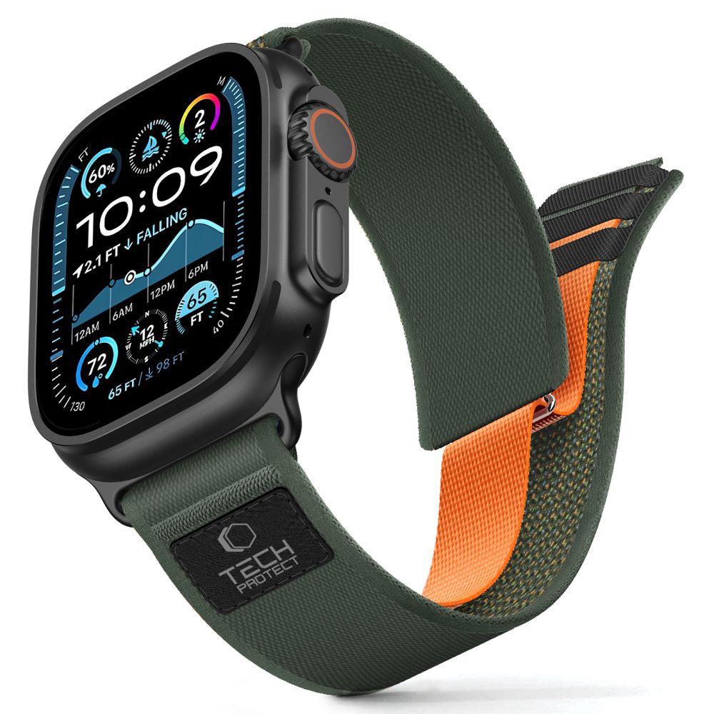 Tech-Protect Nylon Elite Strap for Apple Watch 44/45/46/49 mm - Green/Orange