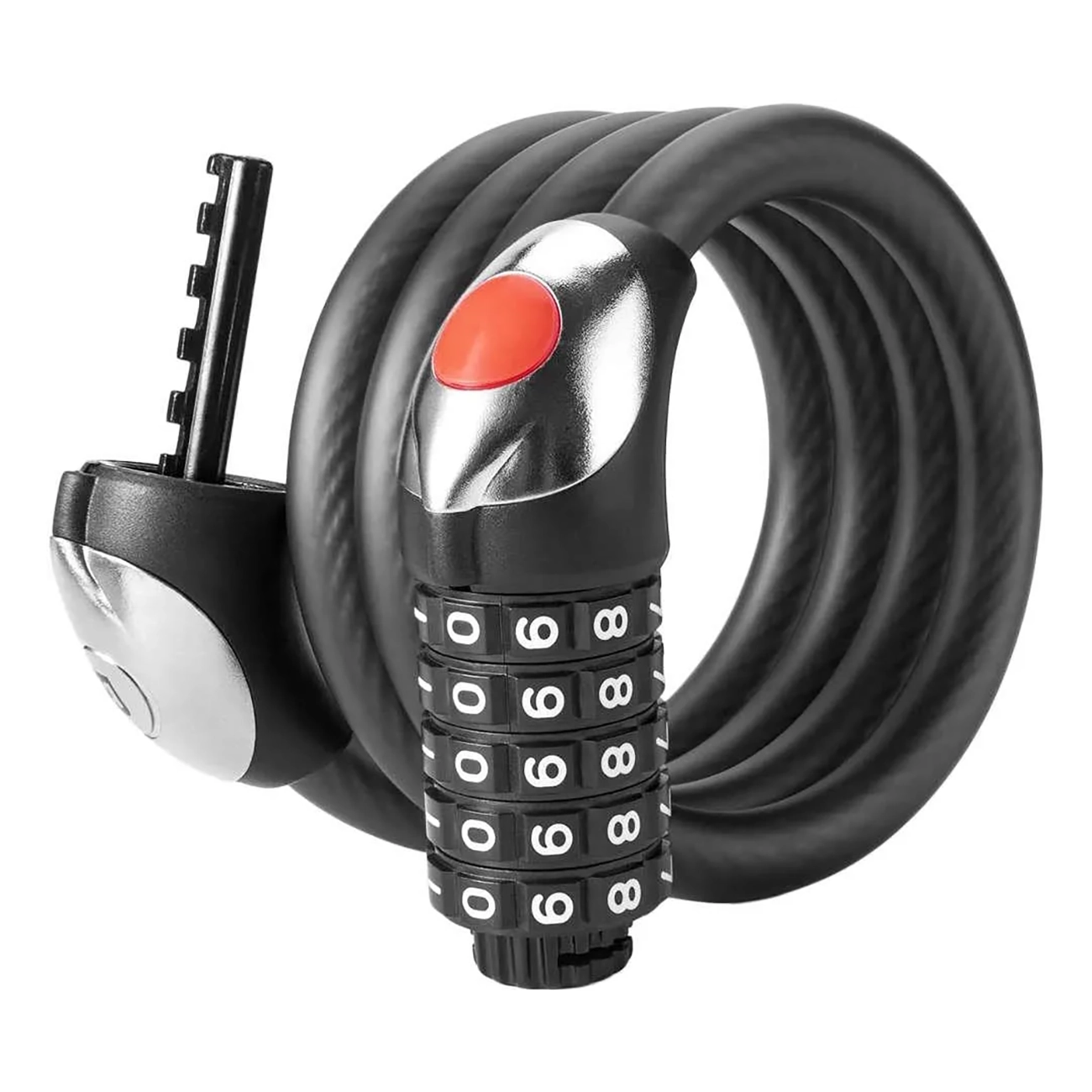 Rockbros RKS531 velosipēda slēdzene ar 5 ciparu kodu, tērauda trosi, 180 cm, ar LED apgaismojumu - melna